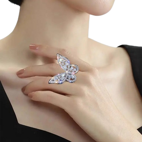 Womens Butterfly Ring,Fashion Rhinestone Butterfly Ring Personality Hollow Butterfly Ring Adjustable Open Crystal Ring Girls Exquisite Zirconia Ring Jewelry Gift for Birthday Party-Silver