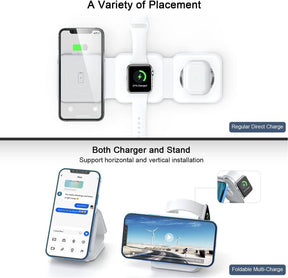 Wireless Charger 3 in 1, Magnetic Foldable Wireless Charging Station for iPhone 13/12/11 Pro Max/X/Xs Max/8/8 Plus, AirPods 3/2/pro, iWatch Series 7/6/5/SE/4/3/2, and Samsung Phones(White), USB