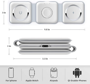 Wireless Charger 3 in 1, Magnetic Foldable Wireless Charging Station for iPhone 13/12/11 Pro Max/X/Xs Max/8/8 Plus, AirPods 3/2/pro, iWatch Series 7/6/5/SE/4/3/2, and Samsung Phones(White), USB