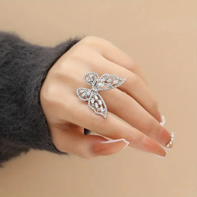 Womens Butterfly Ring,Fashion Rhinestone Butterfly Ring Personality Hollow Butterfly Ring Adjustable Open Crystal Ring Girls Exquisite Zirconia Ring Jewelry Gift for Birthday Party-Silver