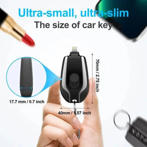 1500mAh Mini Power Emergency Pod, Keychain Portable Charger for iPhone and Type C , Ultra-Compact External Fast Charging Power Bank Battery Pack, Key Ring Cell Phone Charger,Smaller Than a Card (Apple,Black)