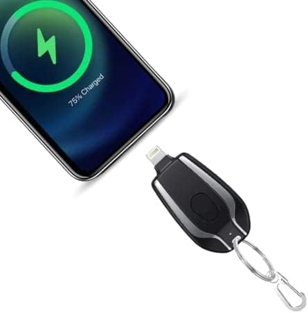 1500mAh Mini Power Emergency Pod, Keychain Portable Charger for iPhone and Type C , Ultra-Compact External Fast Charging Power Bank Battery Pack, Key Ring Cell Phone Charger,Smaller Than a Card (Apple,Black)